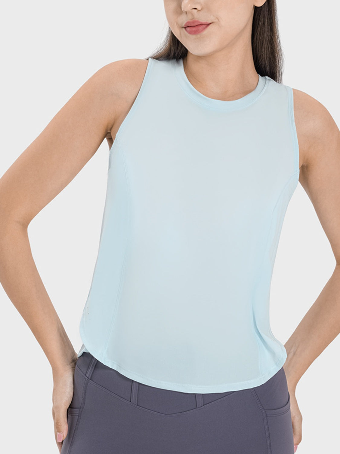 Millennia Round Neck Active Tank  Trendsi Light Blue 4 