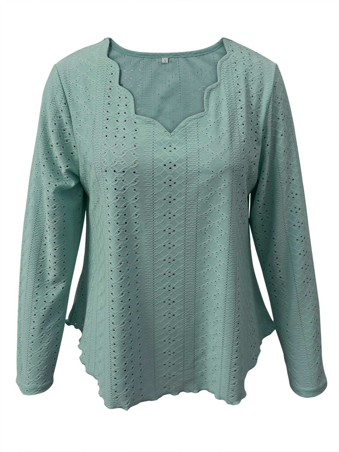 Eyelet Long Sleeve Blouse  Trendsi   