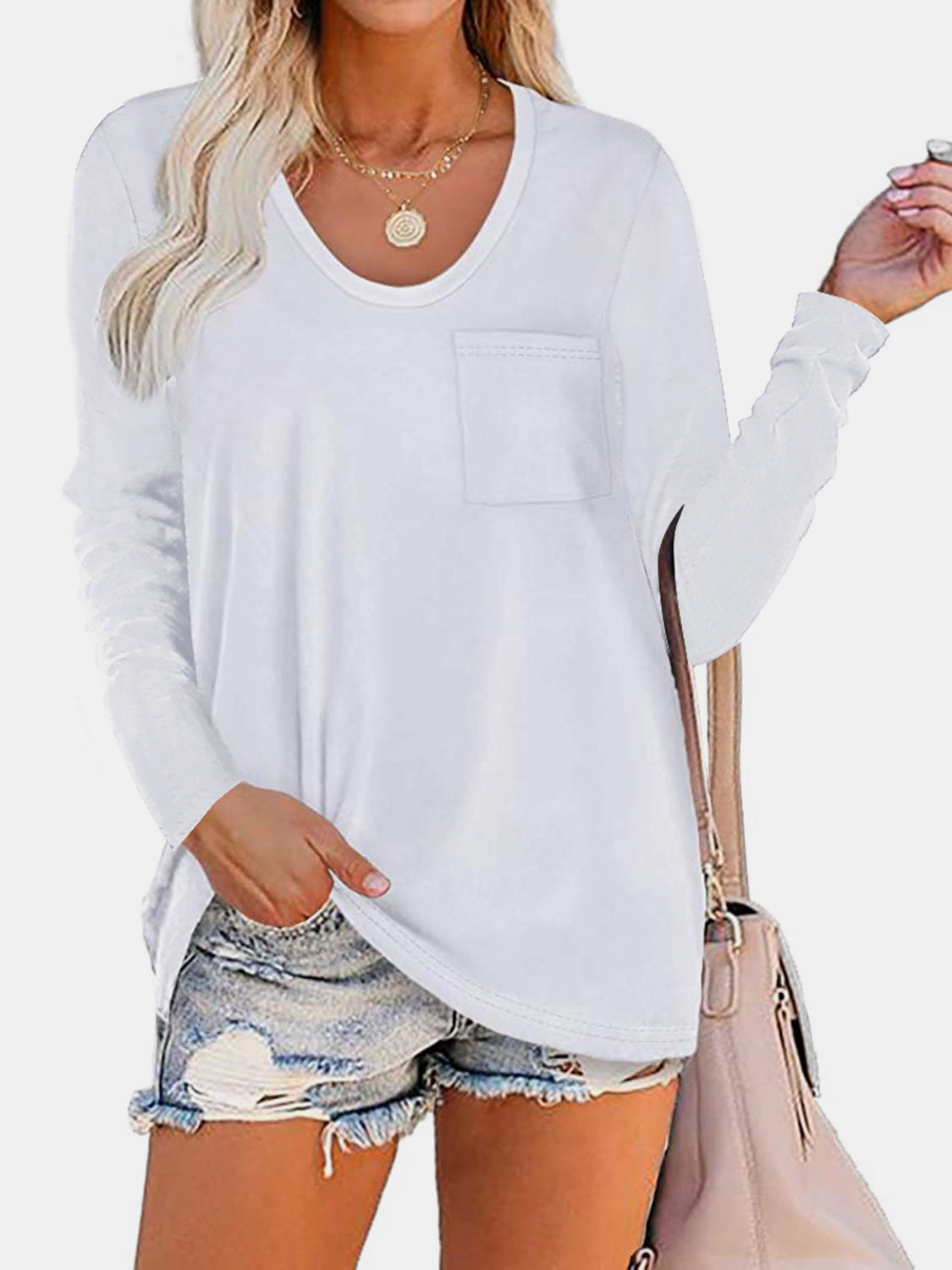 Round Neck Long Sleeve T-Shirt T-Shirt Trendsi White S 