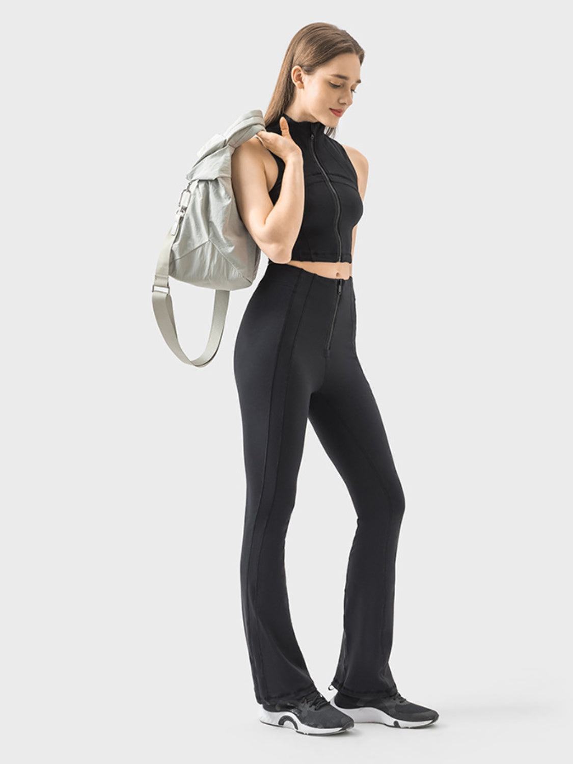 Millennia Zipper Detail High Waist Active Pants  Trendsi   