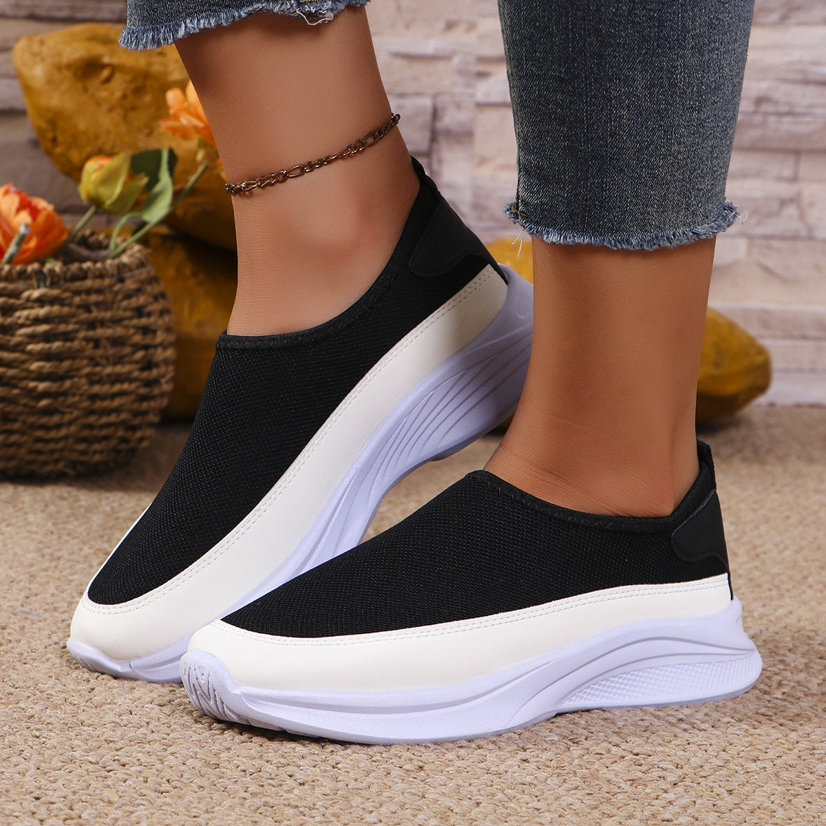 Mesh Contrast Flat Slip-Ons  Trendsi   