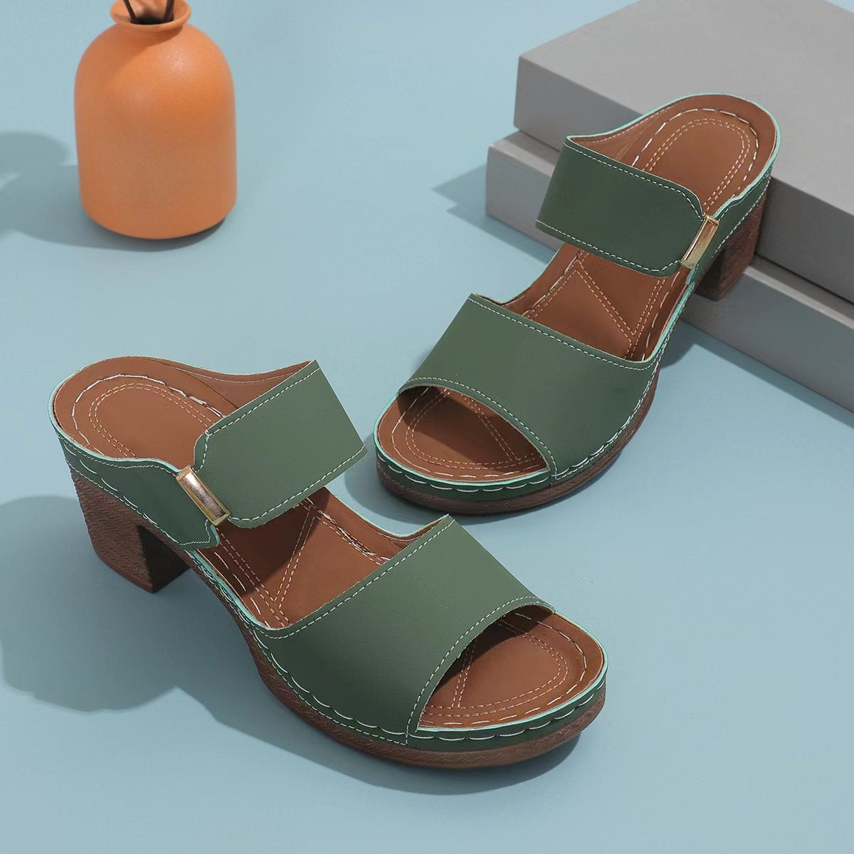 PU Leather Block Heel Sandals  Trendsi   