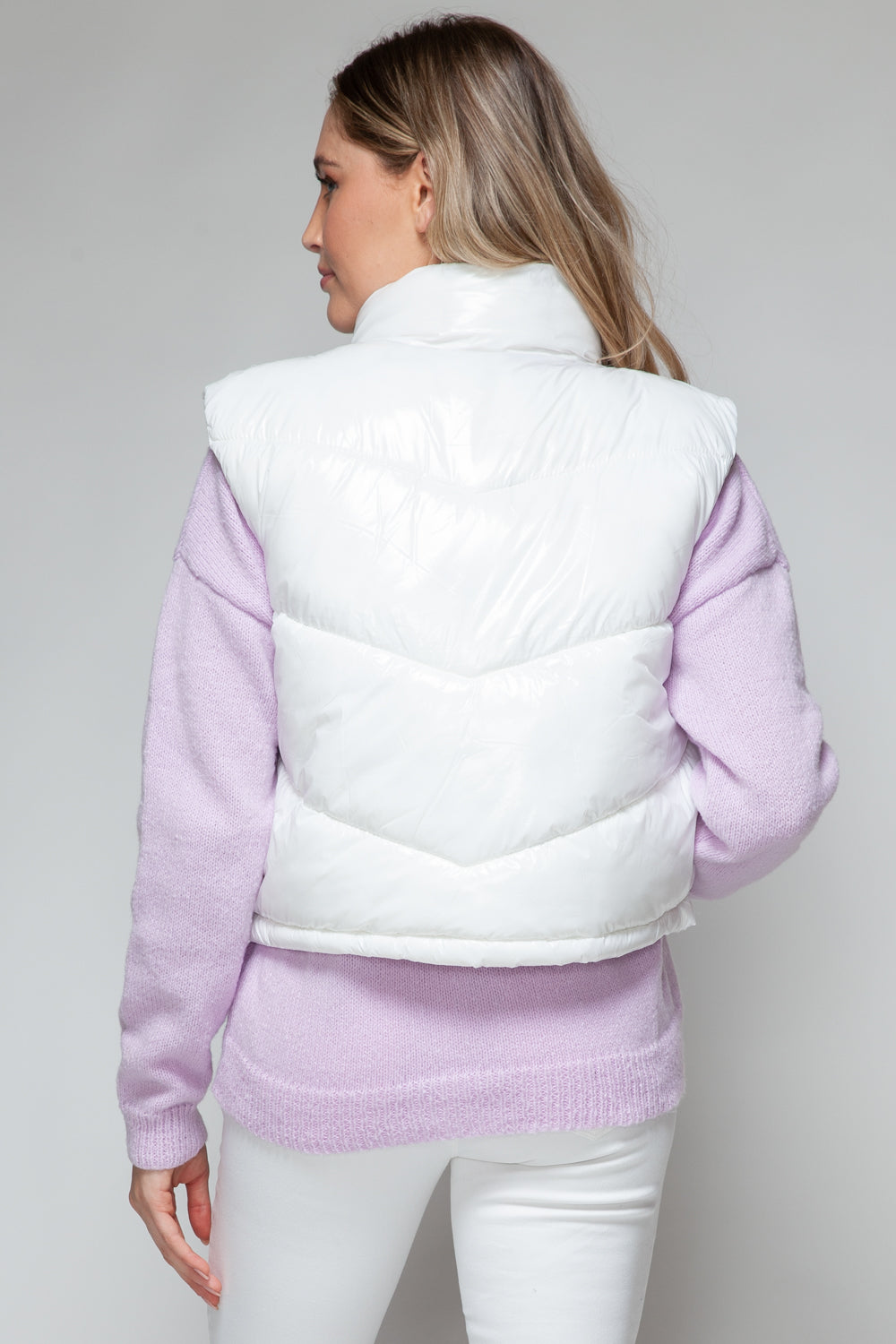 Snobbish Zip Up Turtleneck Shiny Quilted Vest  Trendsi   