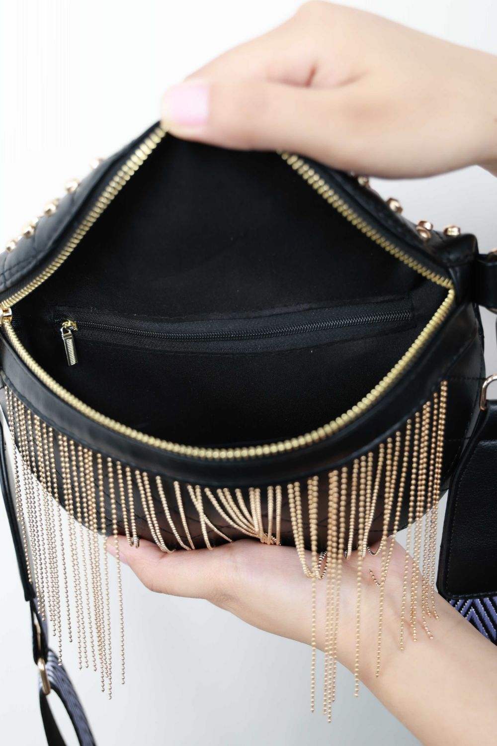 PU Leather Studded Sling Bag with Fringes  Trendsi   