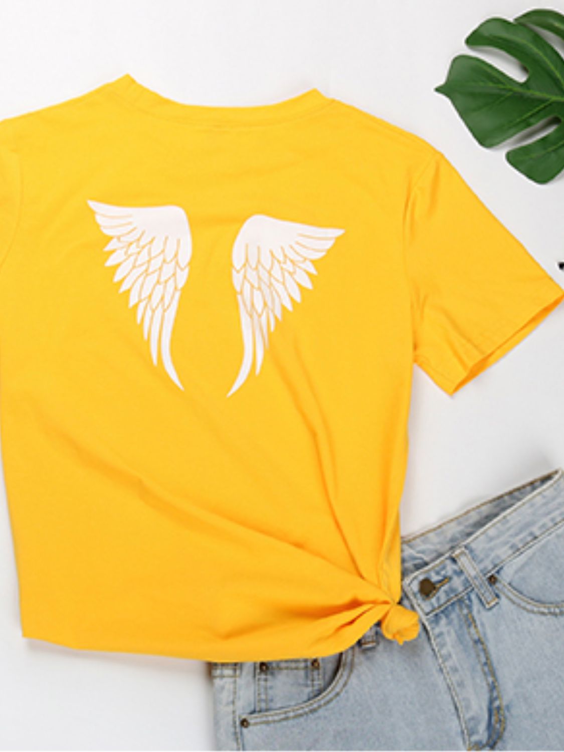 Perfee ANGEL Round Neck Short Sleeve T-Shirt T-Shirt Trendsi   