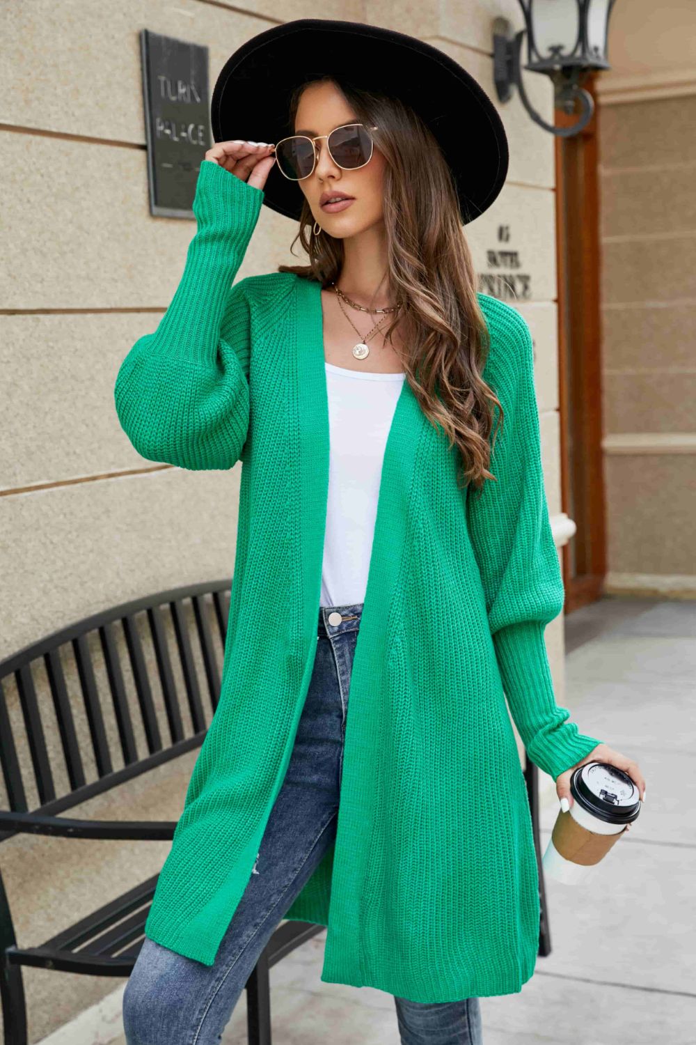 Open Front Lantern Sleeve Cardigan  Trendsi   