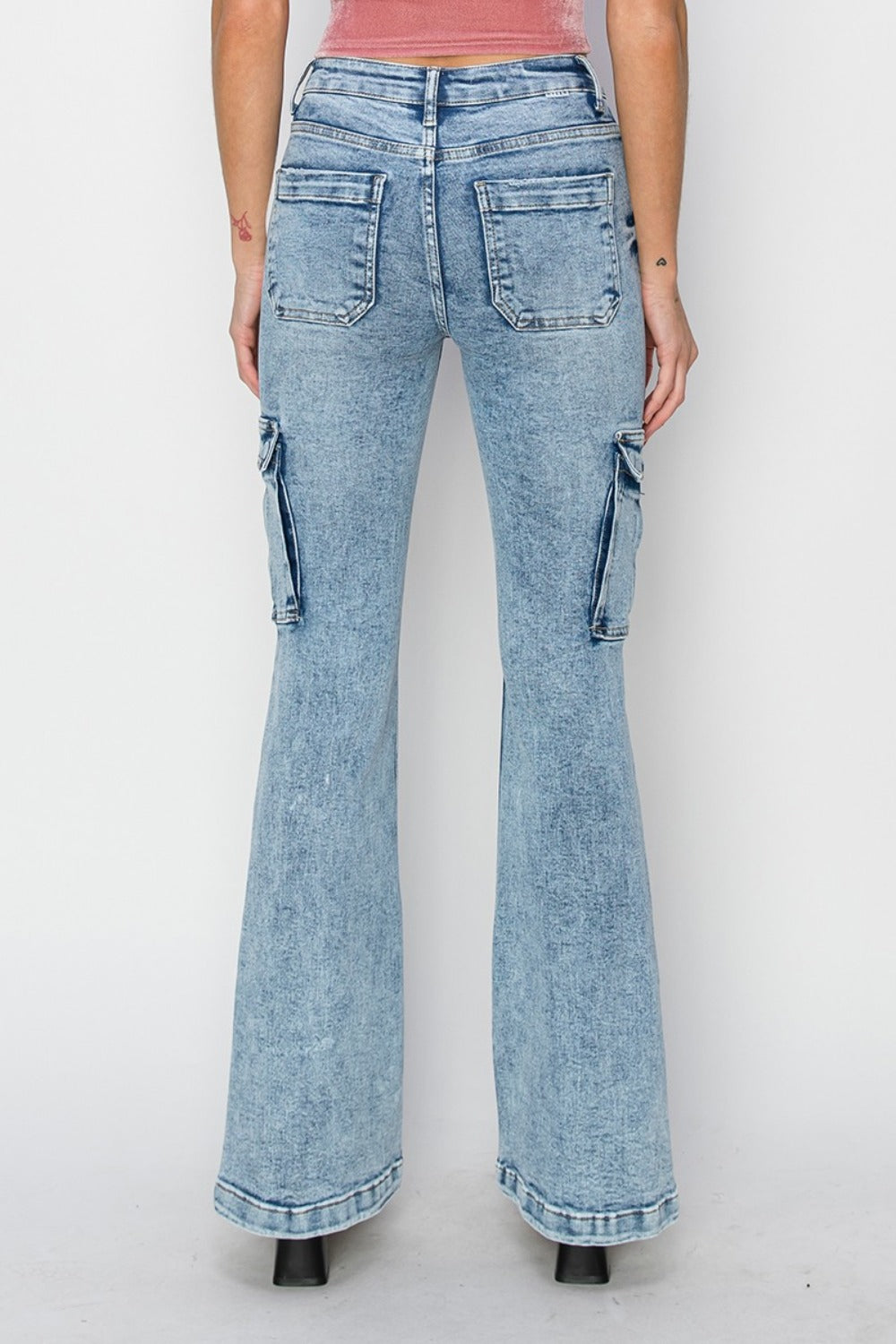 RISEN Full Size High Rise Cargo Flare Jeans  Trendsi   