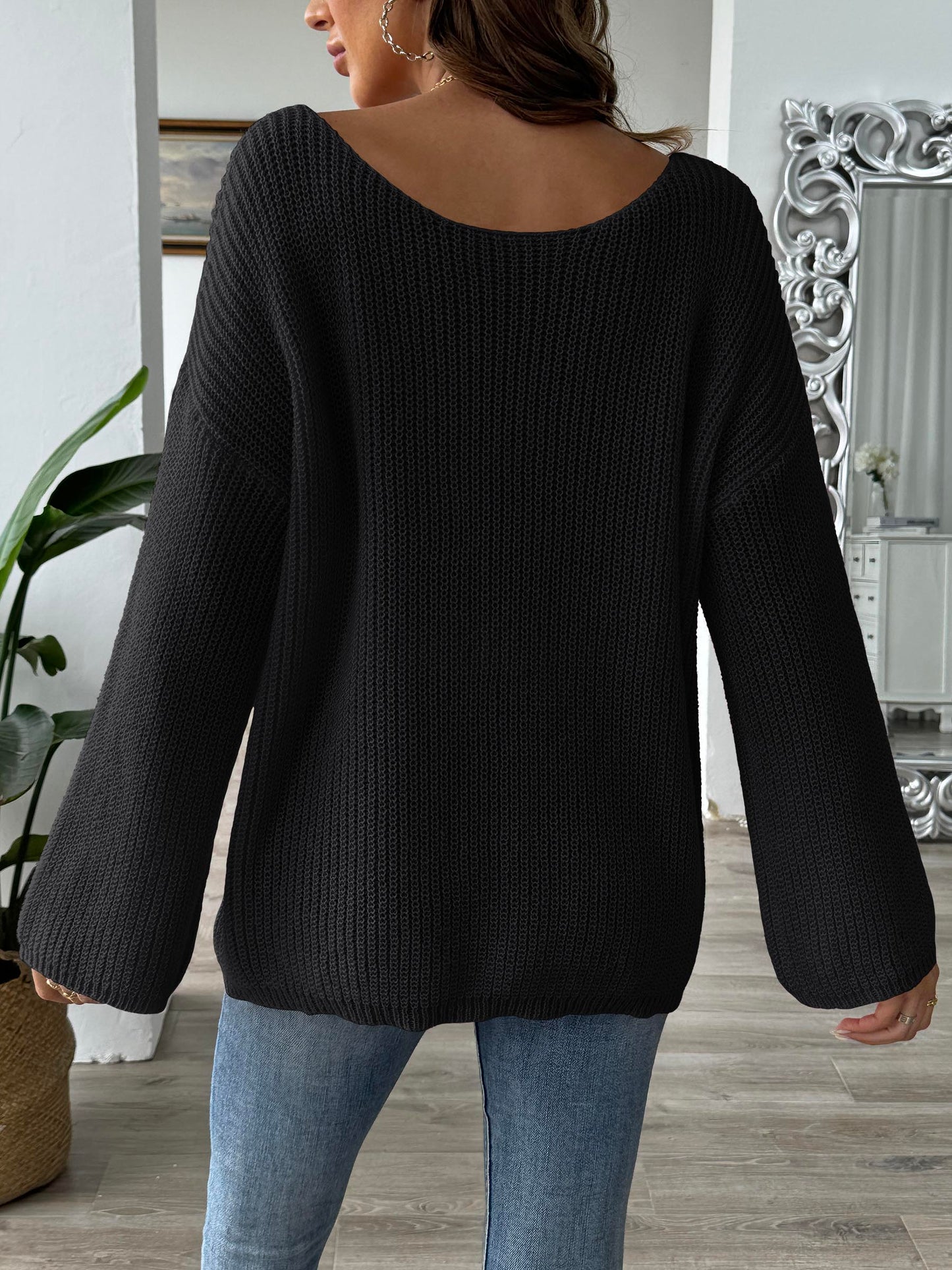 Flower Round Neck Long Sleeve Sweater  Trendsi   