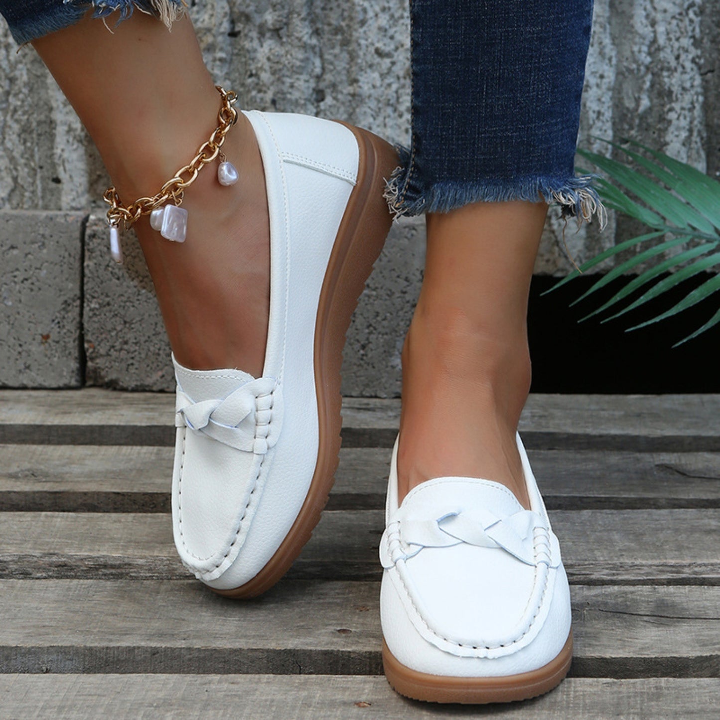 Weave Wedge Heeled Loafers  Trendsi White 35(US4) 