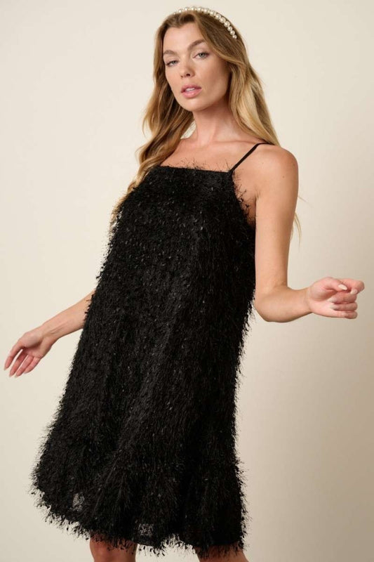 Mittoshop Feather Ruffle Hem Mini Cami Dress  Trendsi Black S 