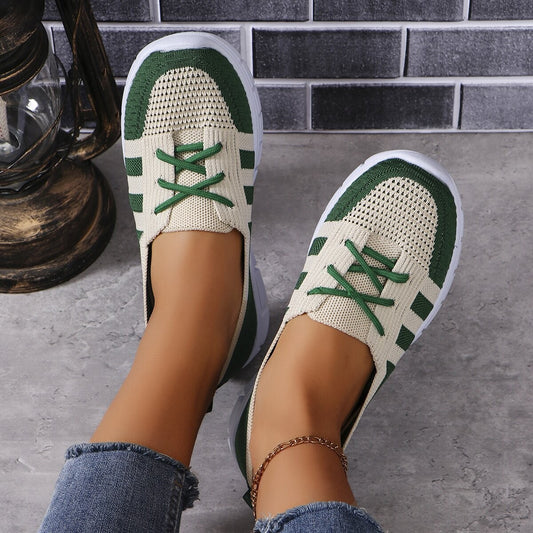 Mesh Contrast Flat Slip-Ons  Trendsi Dark Green 36(US5) 