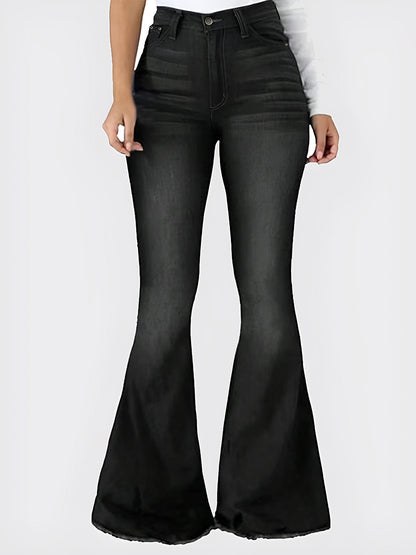 Raw Hem Flare Jeans with Pockets  Trendsi Black S 