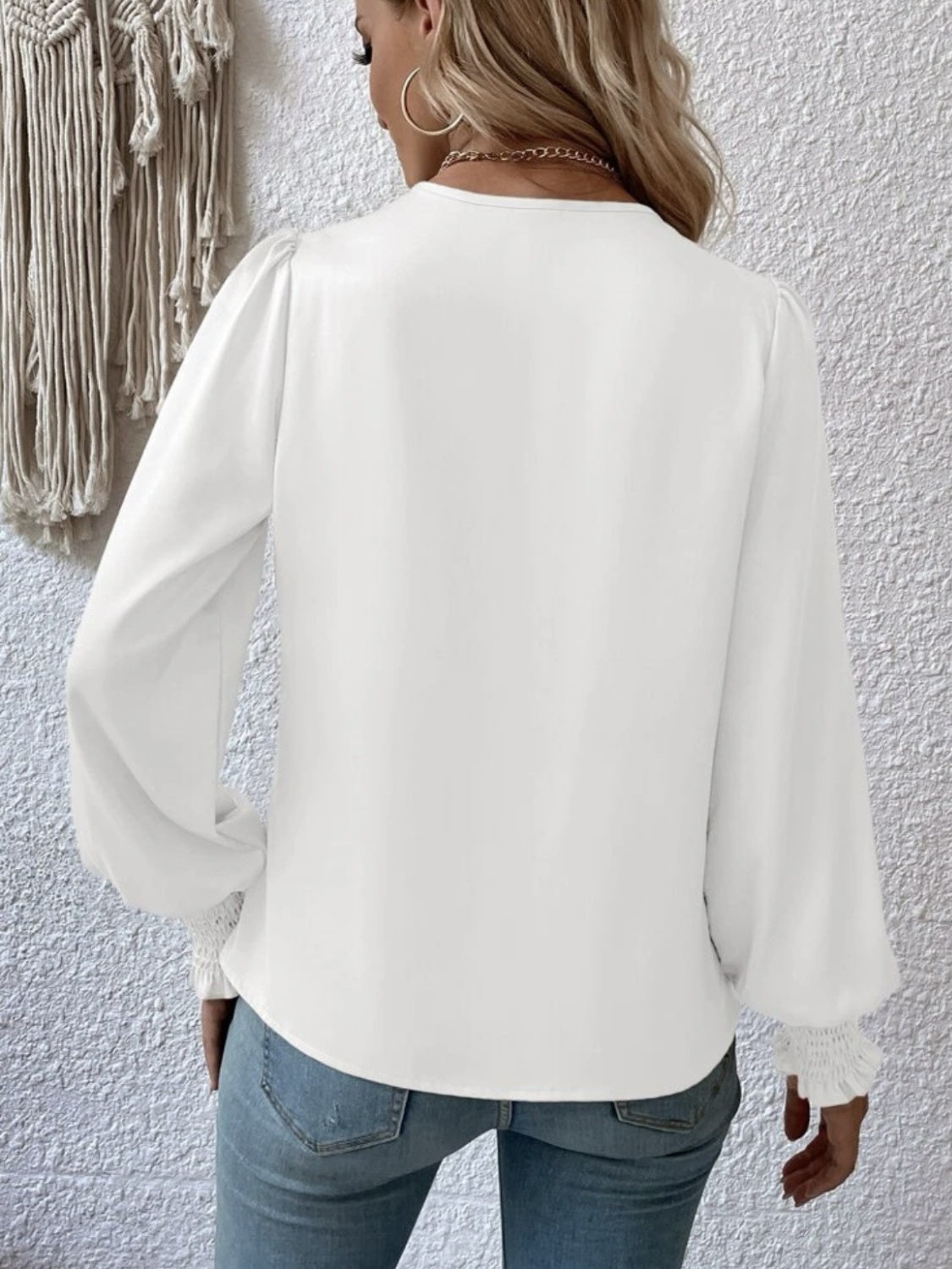 Surplice Smocked Lantern Sleeve Blouse Blouse Trendsi   