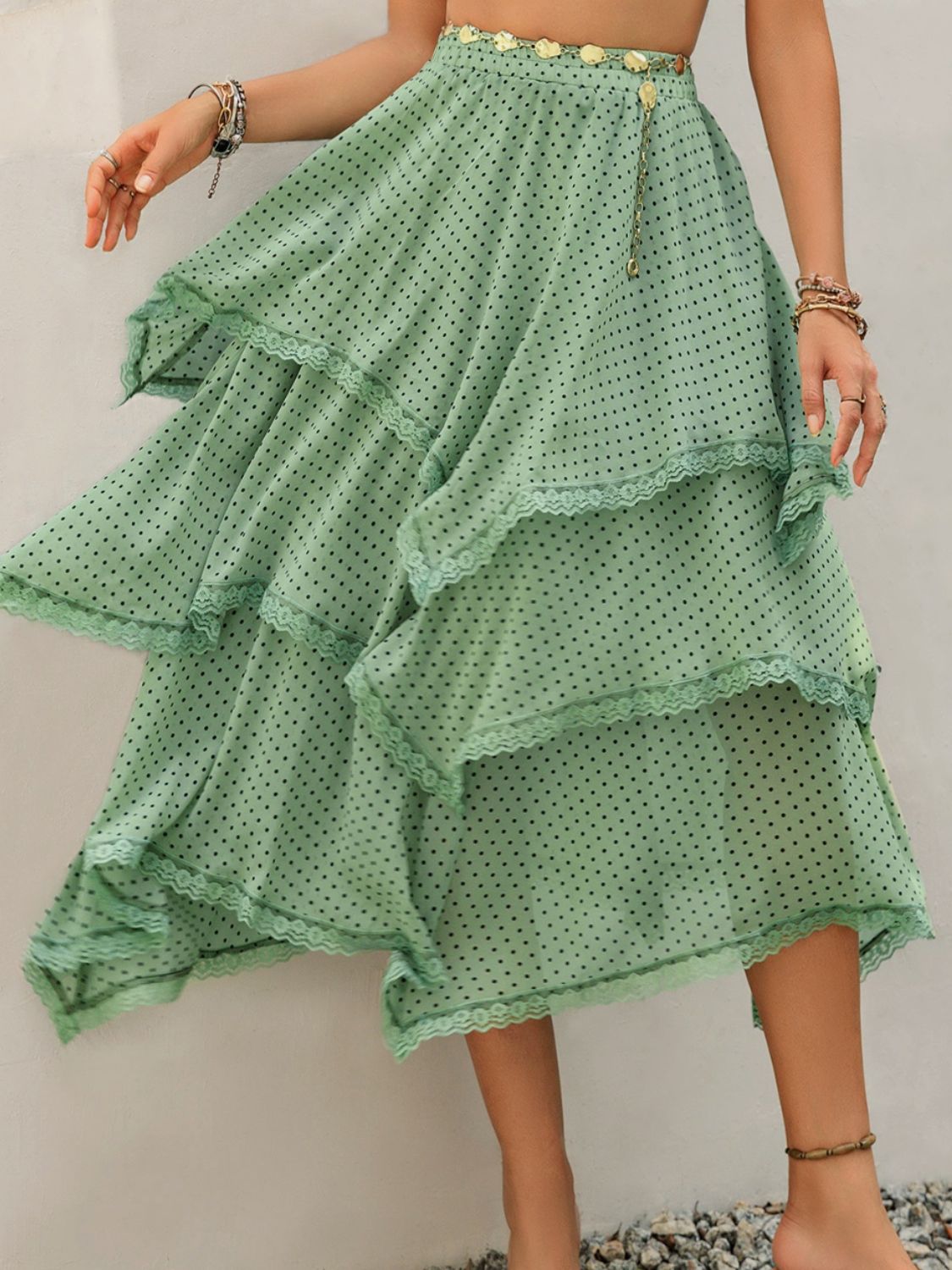 Lace Detail Layered Printed Skirt  Trendsi   