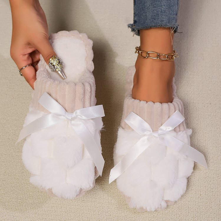 Bow Trim Contrast Slippers  Trendsi White 36(US5) 