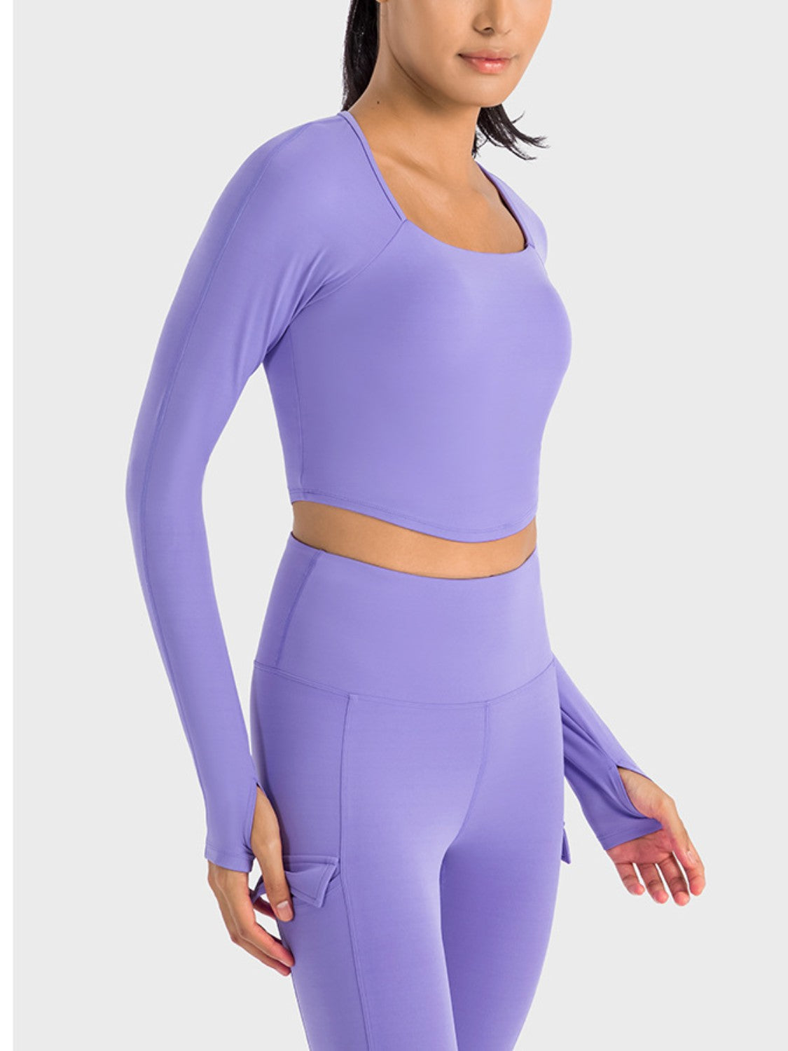 Millennia Square Neck Long Sleeve Cropped Sports Top  Trendsi Periwinkle 4 