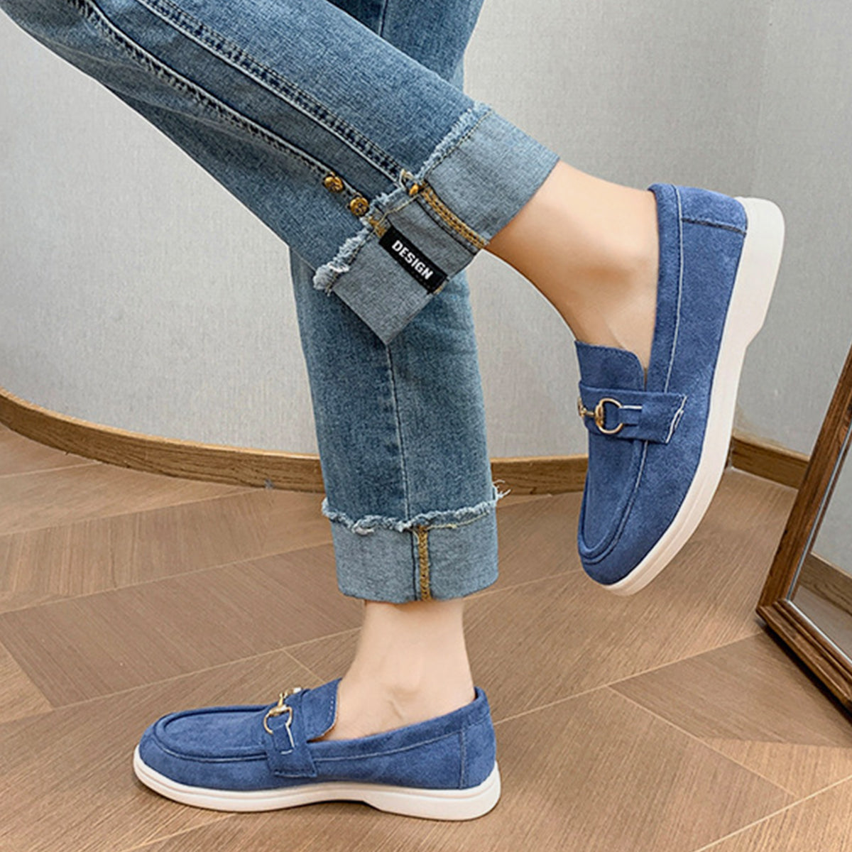 Metal Buckle Flat Sneakers  Trendsi   