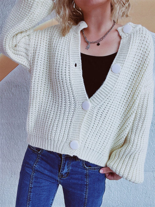 Button Up Long Sleeve Cardigan  Trendsi White One Size 