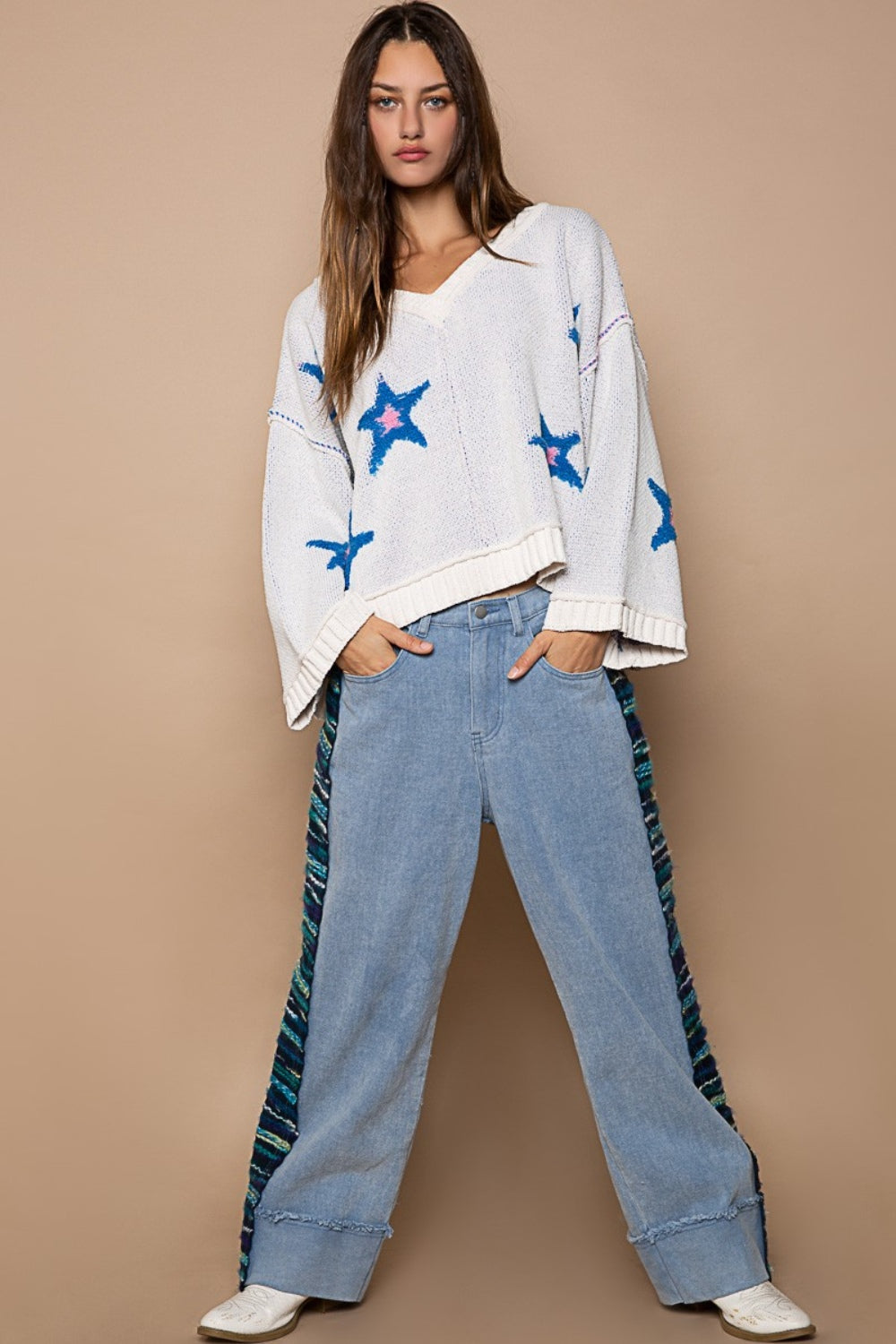 POL Long Sleeve Star Patch Sweater  Trendsi   