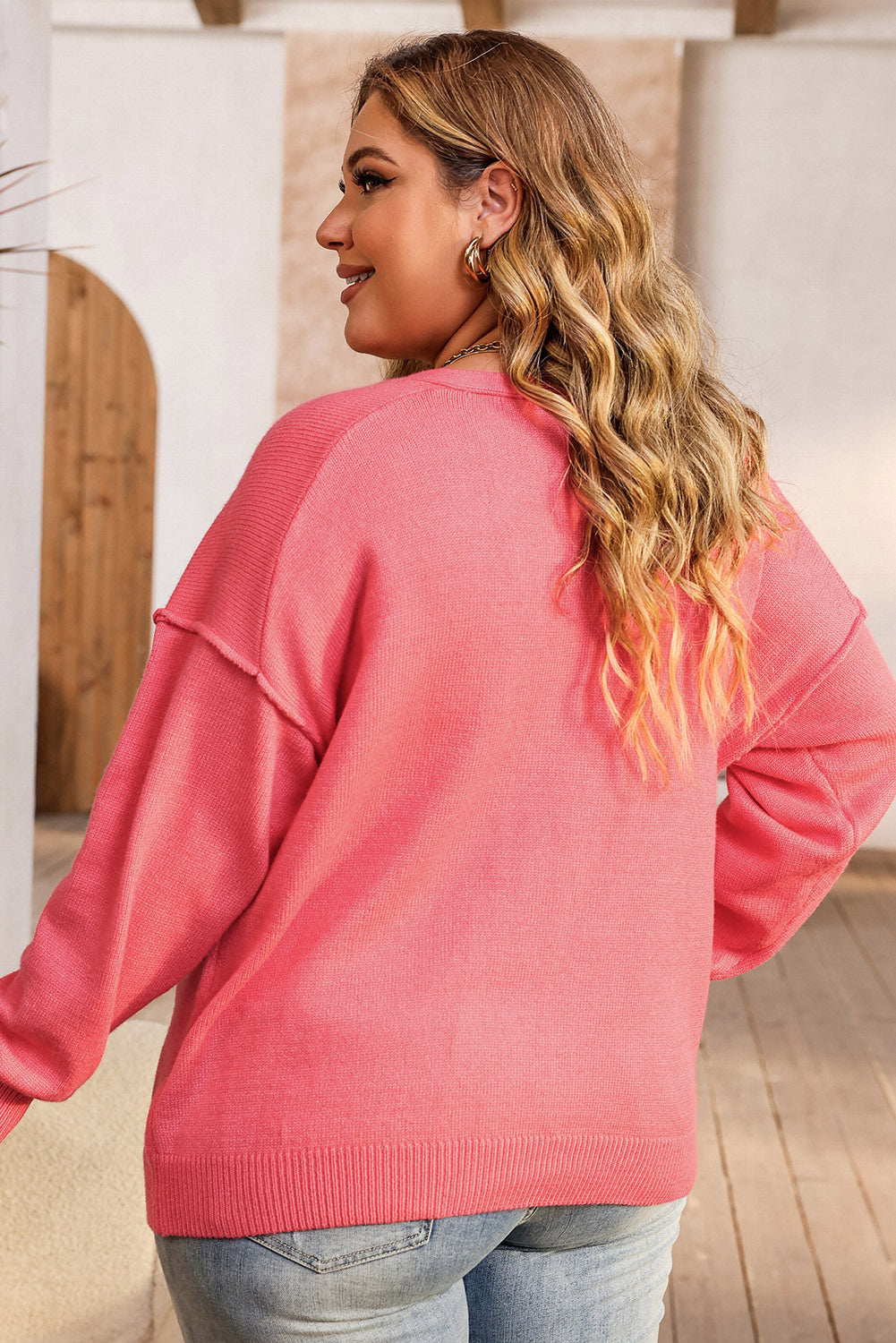 Plus Size V-Neck Dropped Shoulder Sweater  Trendsi   