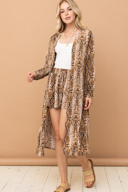 And The Why Snake Print Kimono Open Front Longline Cardigan Luxe Trendsi   