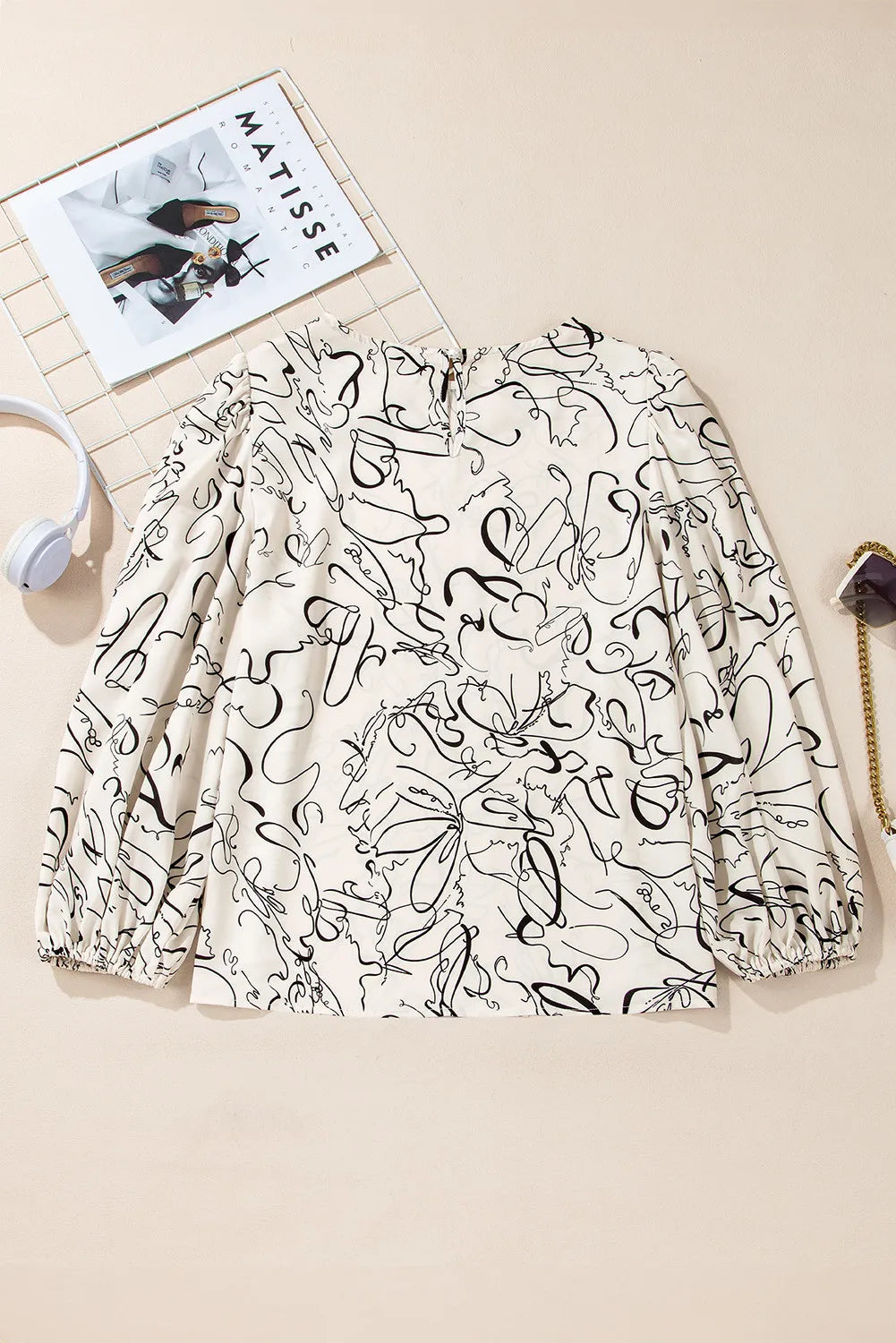 Printed Round Neck Three-Quarter Sleeve Blouse Blouse Trendsi   