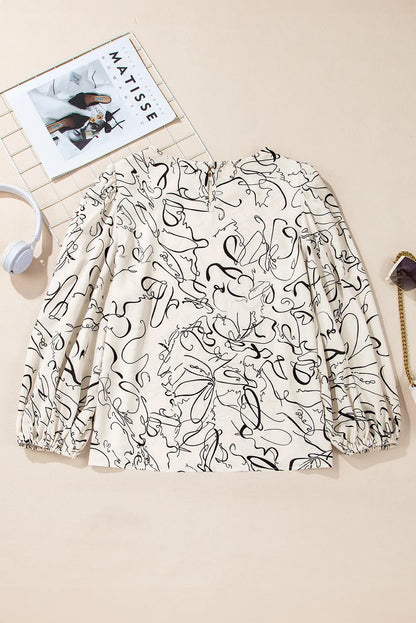 Printed Round Neck Three-Quarter Sleeve Blouse Blouse Trendsi   