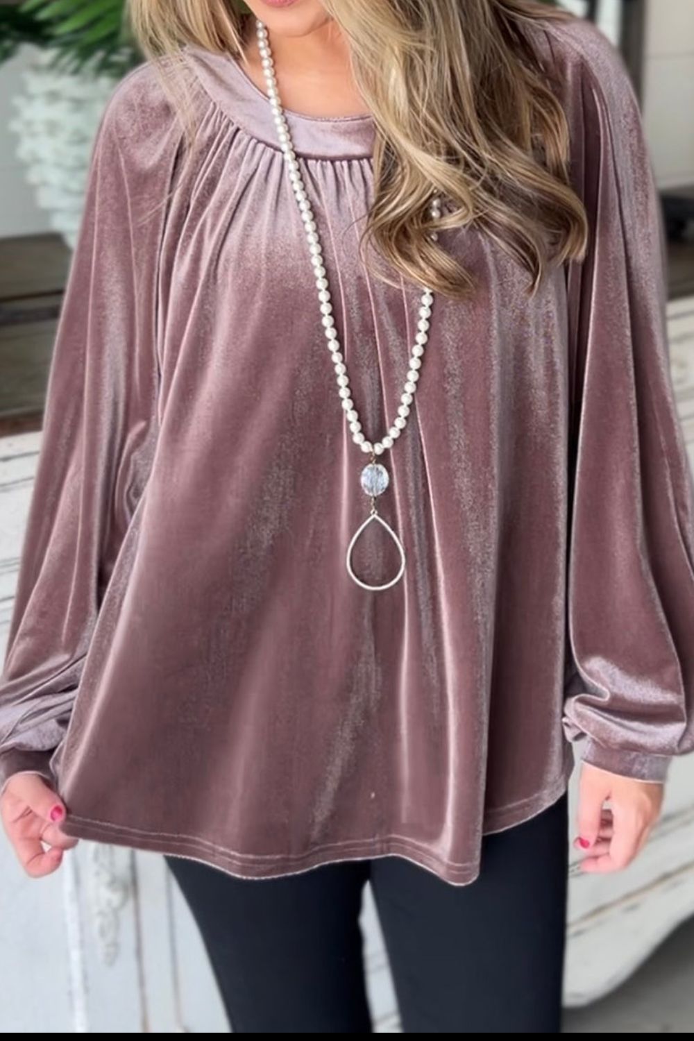 Ruched Round Neck Raglan Sleeve Blouse Blouse Trendsi   