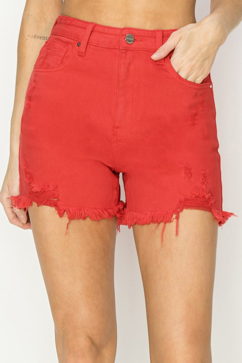 RISEN High Rise Distressed Denim Shorts