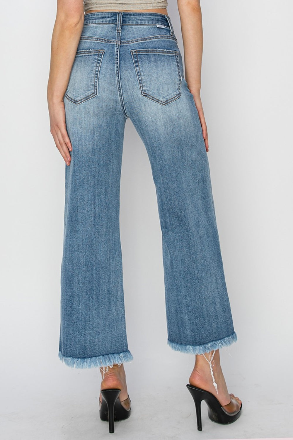 RISEN Raw Hem Cropped Wide Leg Jeans  Trendsi   