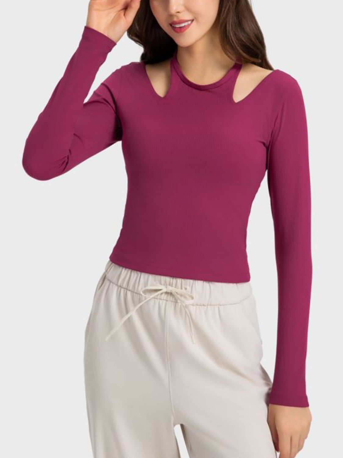 Millennia Halter Neck Long Sleeve Sporty Top  Trendsi   