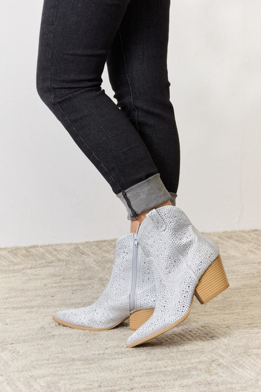 East Lion Corp Rhinestone Ankle Cowboy Boots  Trendsi   