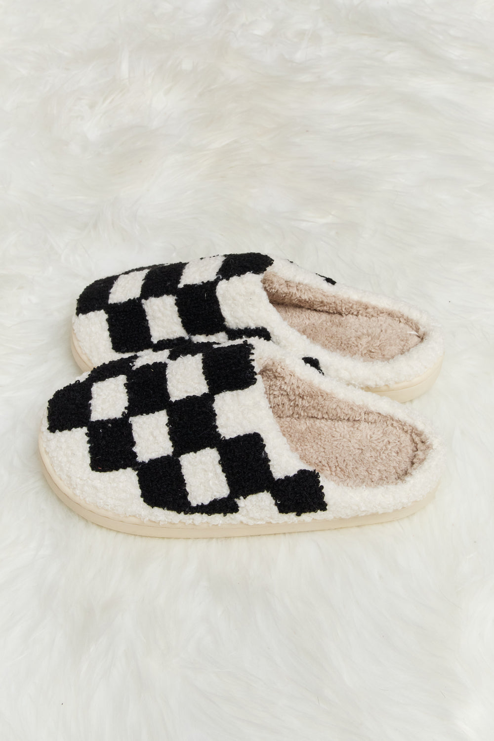 Melody Checkered Print Plush Slide Slippers  Trendsi   