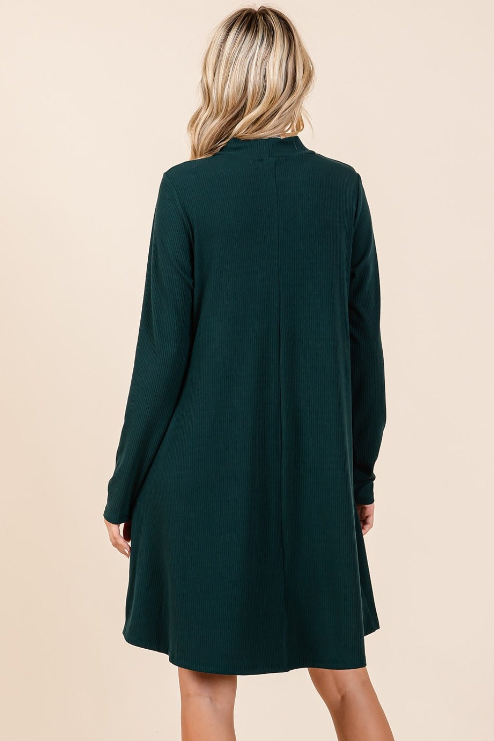 Mittoshop Mock Neck Long Sleeve Dress with Pockets  Trendsi   