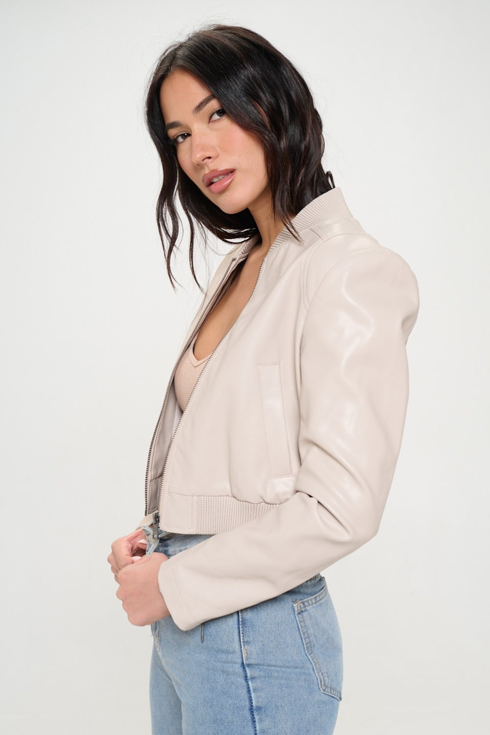 Coalition LA Zip Up Cropped Bomber Jacket  Trendsi   