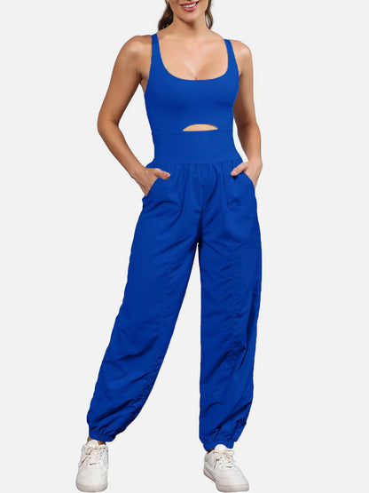 Cutout Scoop Neck Wide Strap Jumpsuit  Trendsi Royal Blue S 