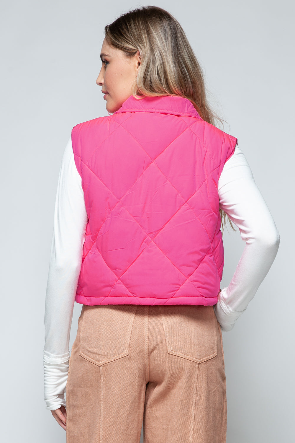 Snobbish Snap Down Quilted Crop Vest  Trendsi   