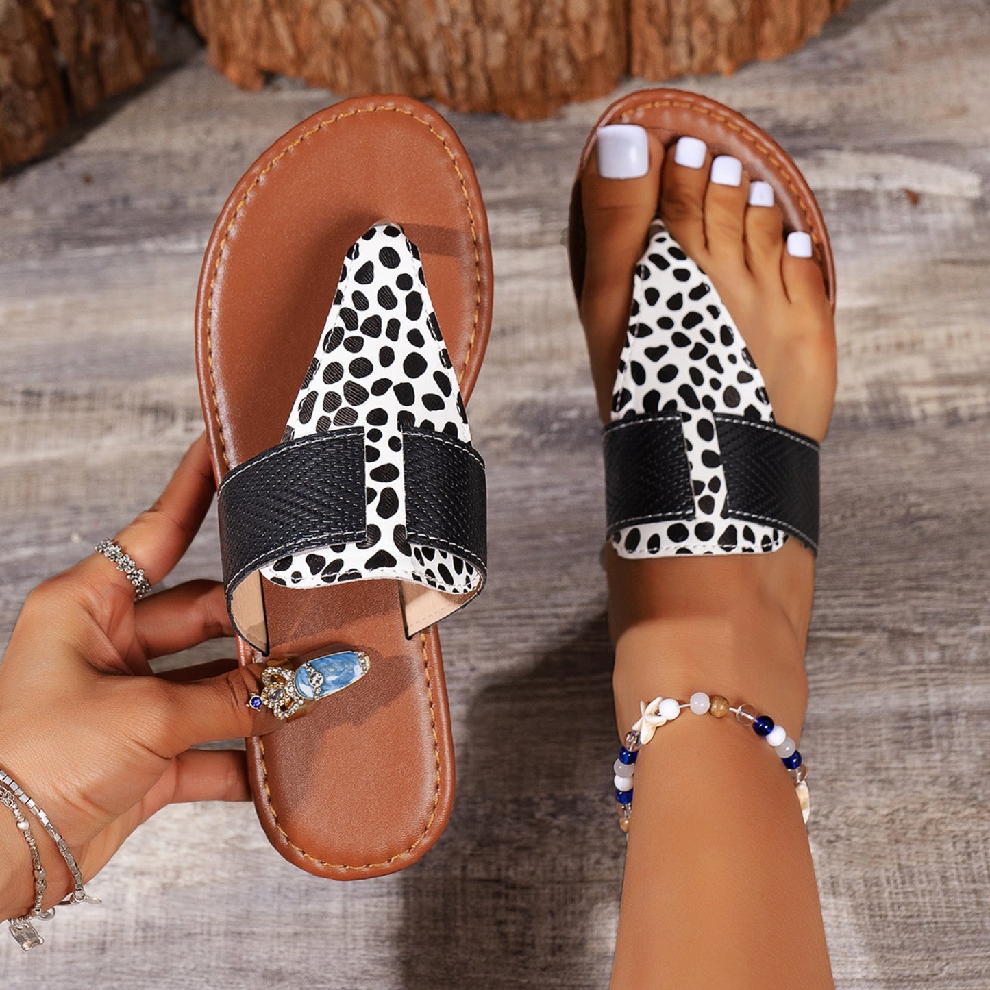 Animal Print Open Toe Sandals  Trendsi Black 36(US5) 