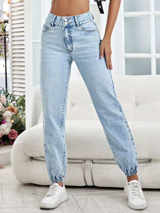 High Waist Jeans with Pockets  Trendsi Light XS 