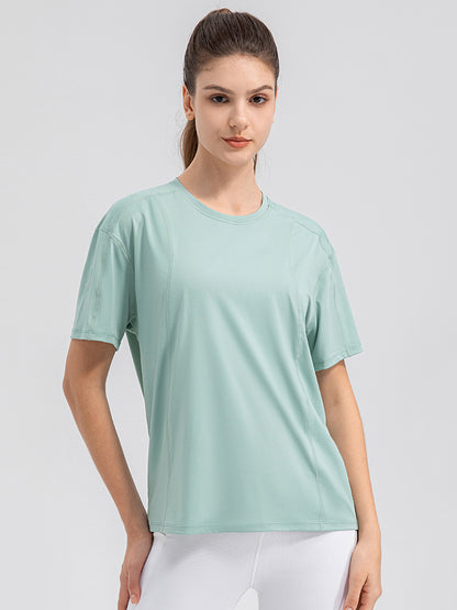 Round Neck Short Sleeve Active Top  Trendsi Gum Leaf S 