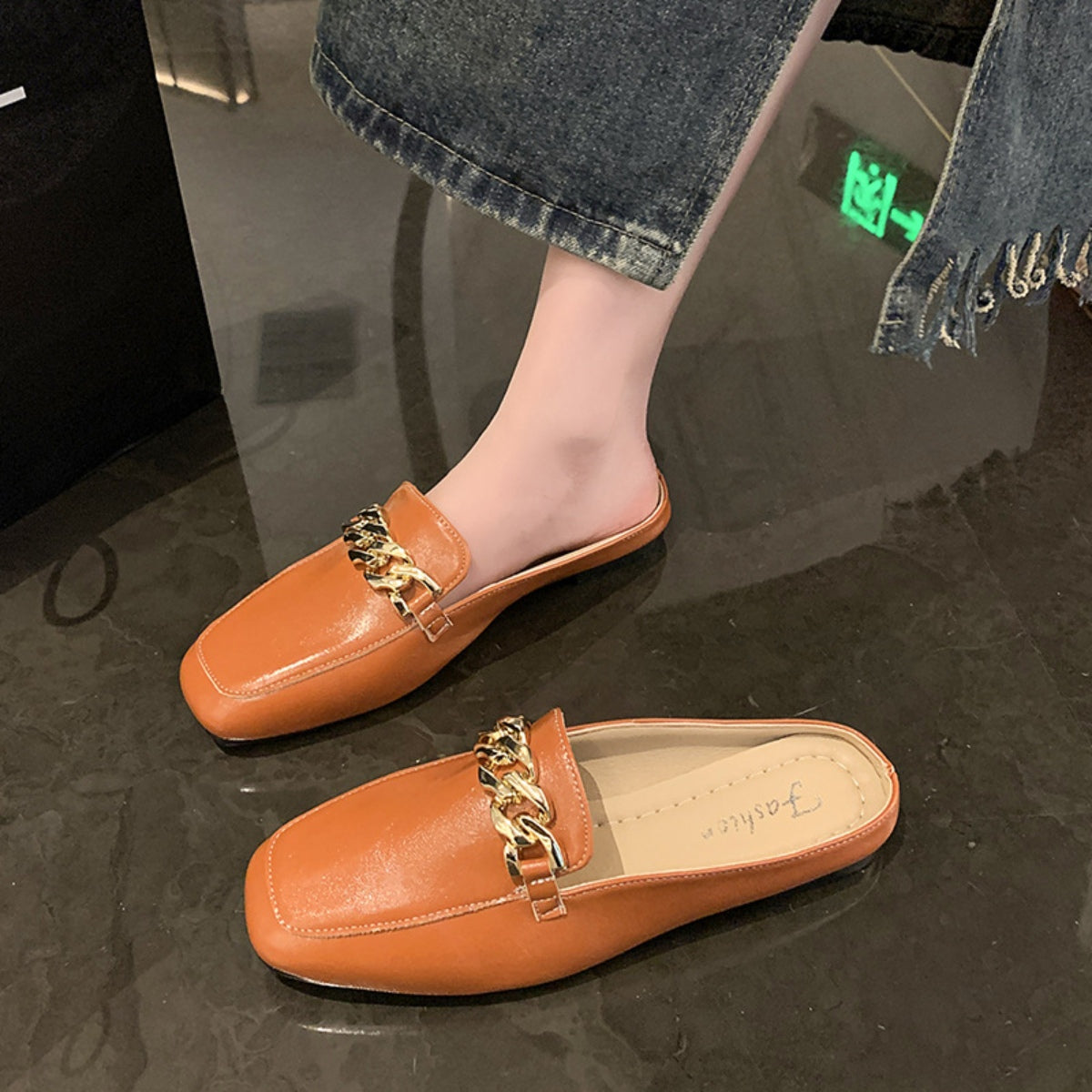 PU Leather Square Toe Flat Loafers  Trendsi   