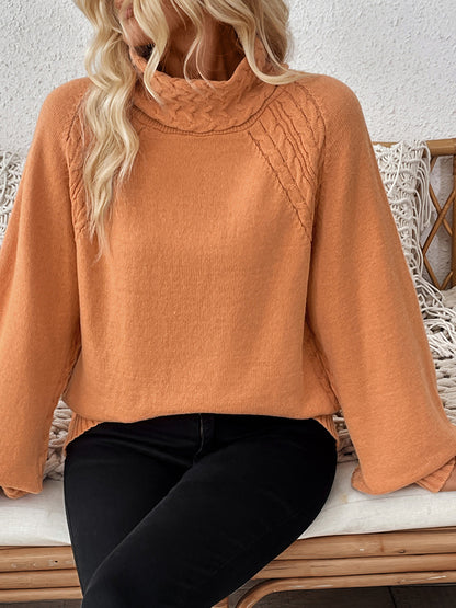 Cable-Knit Turtleneck Long Sleeve Sweater  Trendsi   