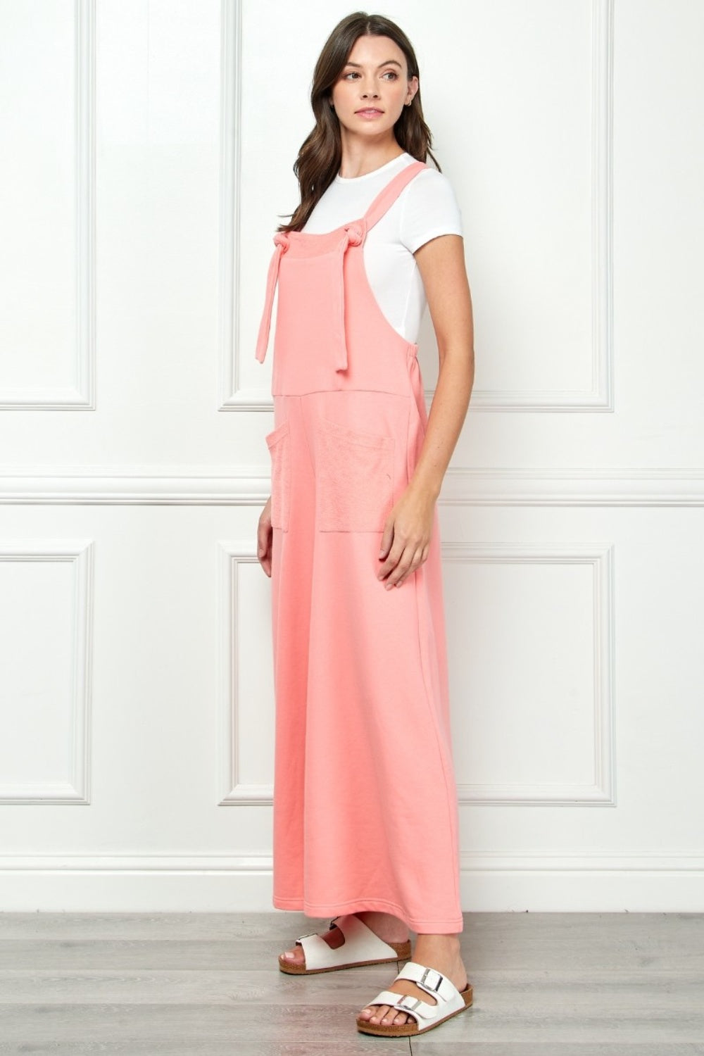 Veveret Wide Strap French Terry Overalls  Trendsi   