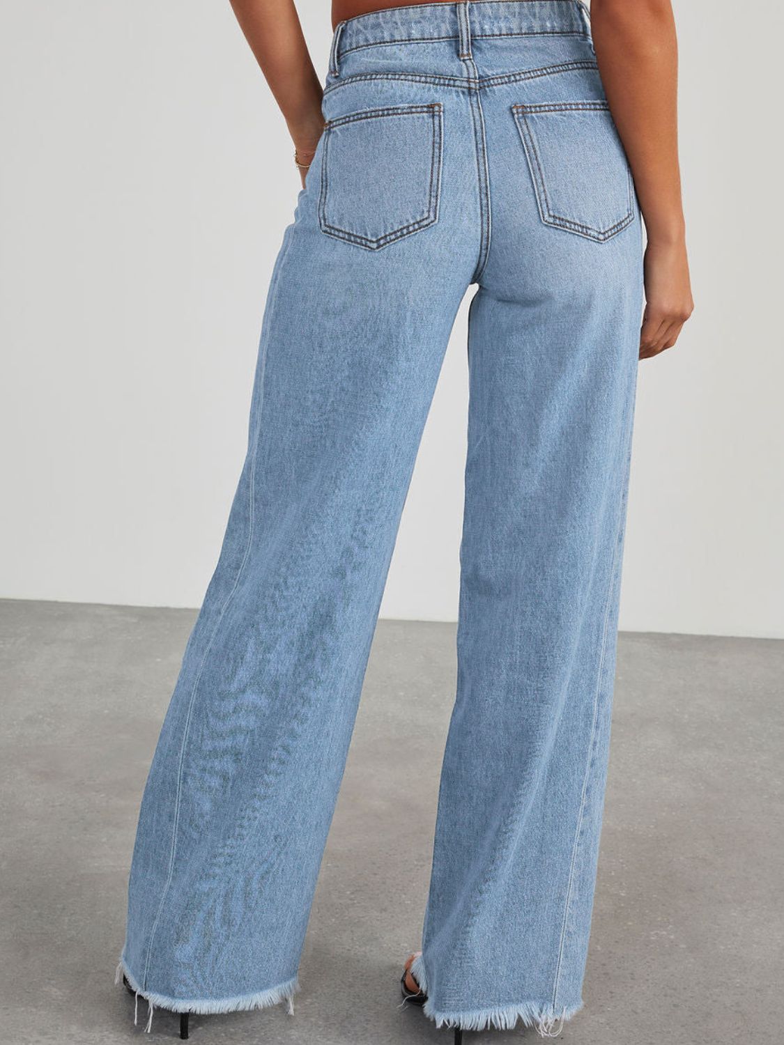 Raw Hem Wide Leg Jeans with Pockets  Trendsi   