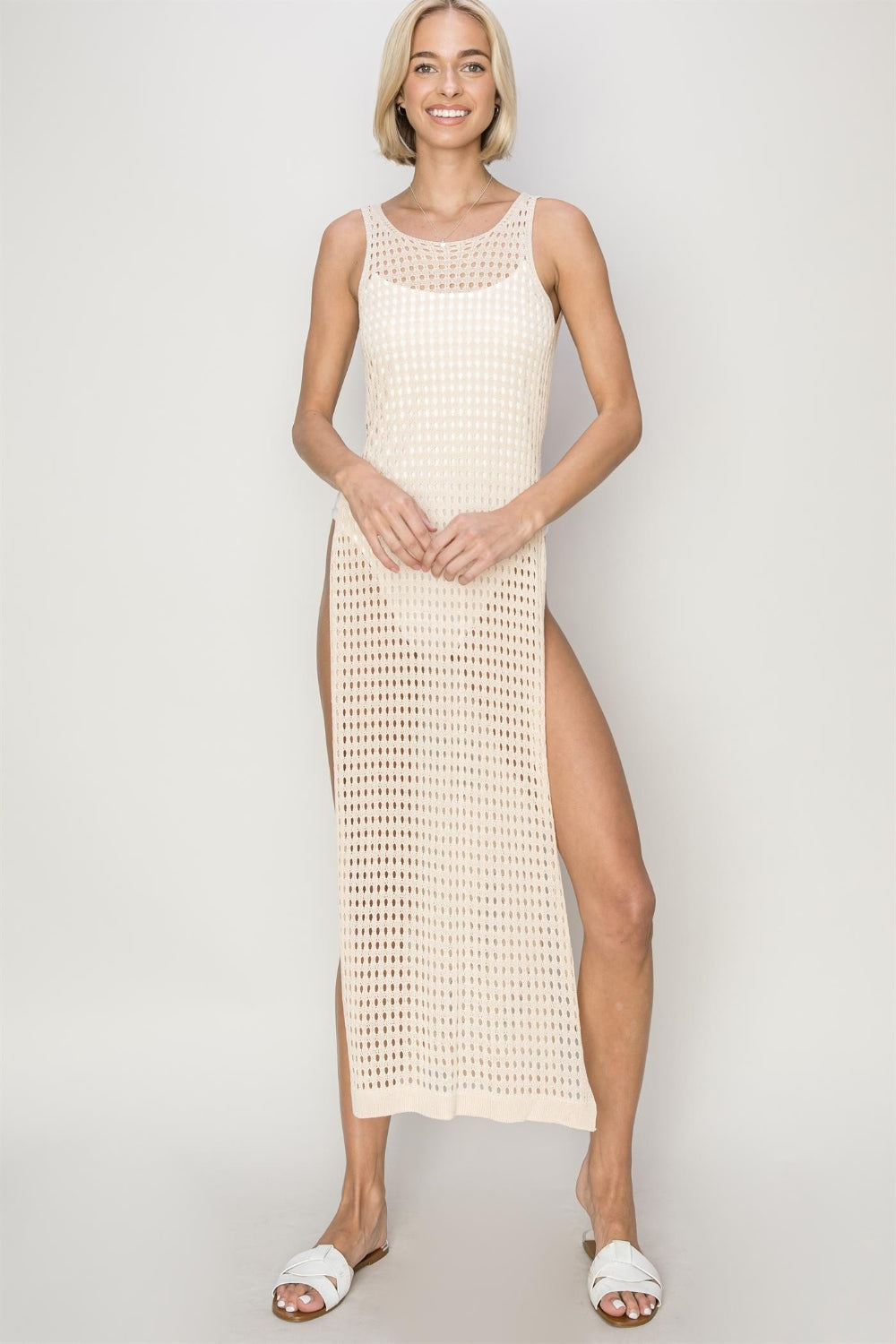 HYFVE Crochet Backless Cover Up Dress  Trendsi Beige S 