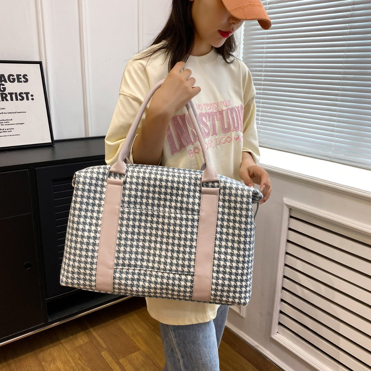 Houndstooth Canvas Travel Bag  Trendsi   