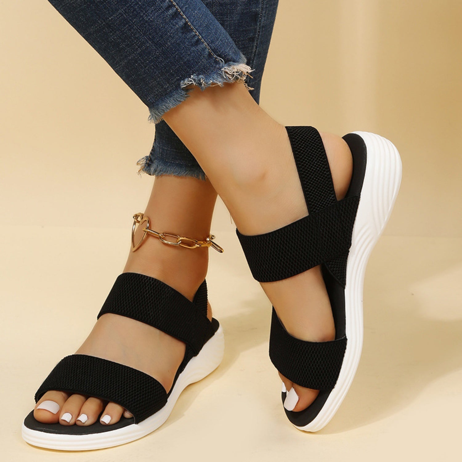 Rubber Open Toe Low Heel Sandals  Trendsi   