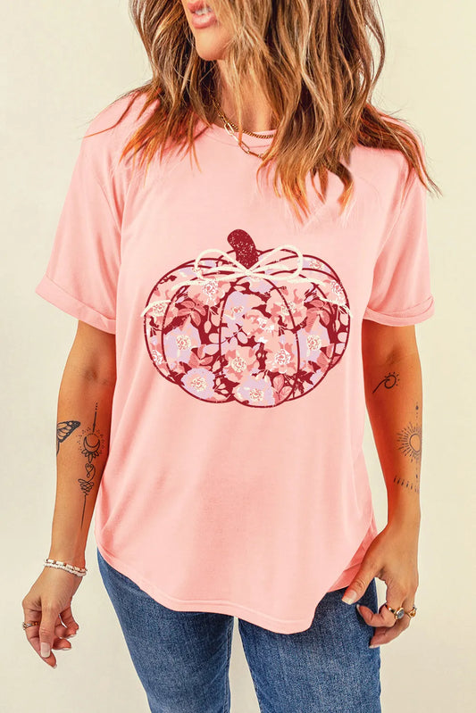 Pumpkin Graphic Round Neck Long Sleeve T-Shirt T-Shirt Trendsi Blush Pink S 