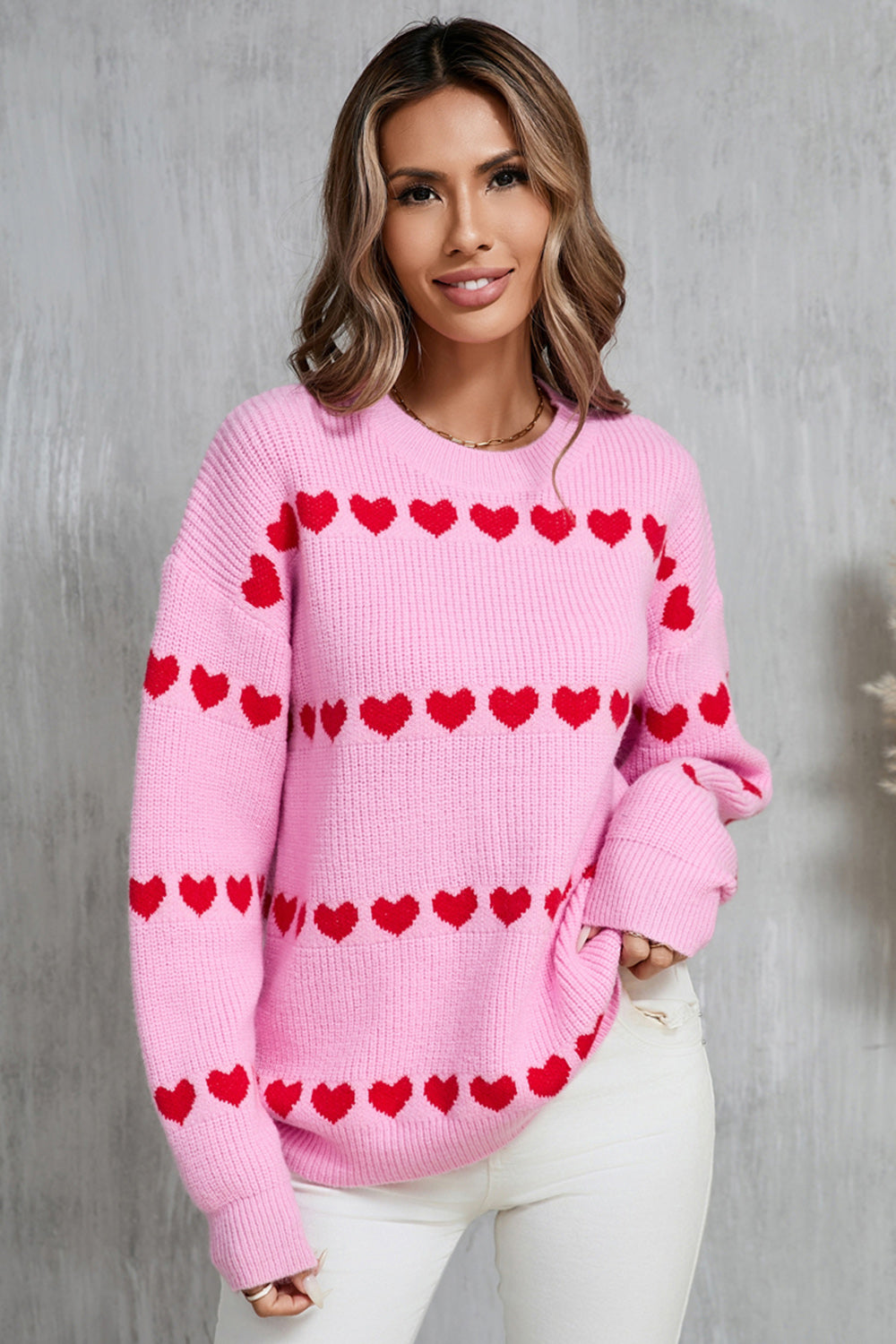 Angel Wings Heart Round Neck Long Sleeve Sweater  Trendsi   