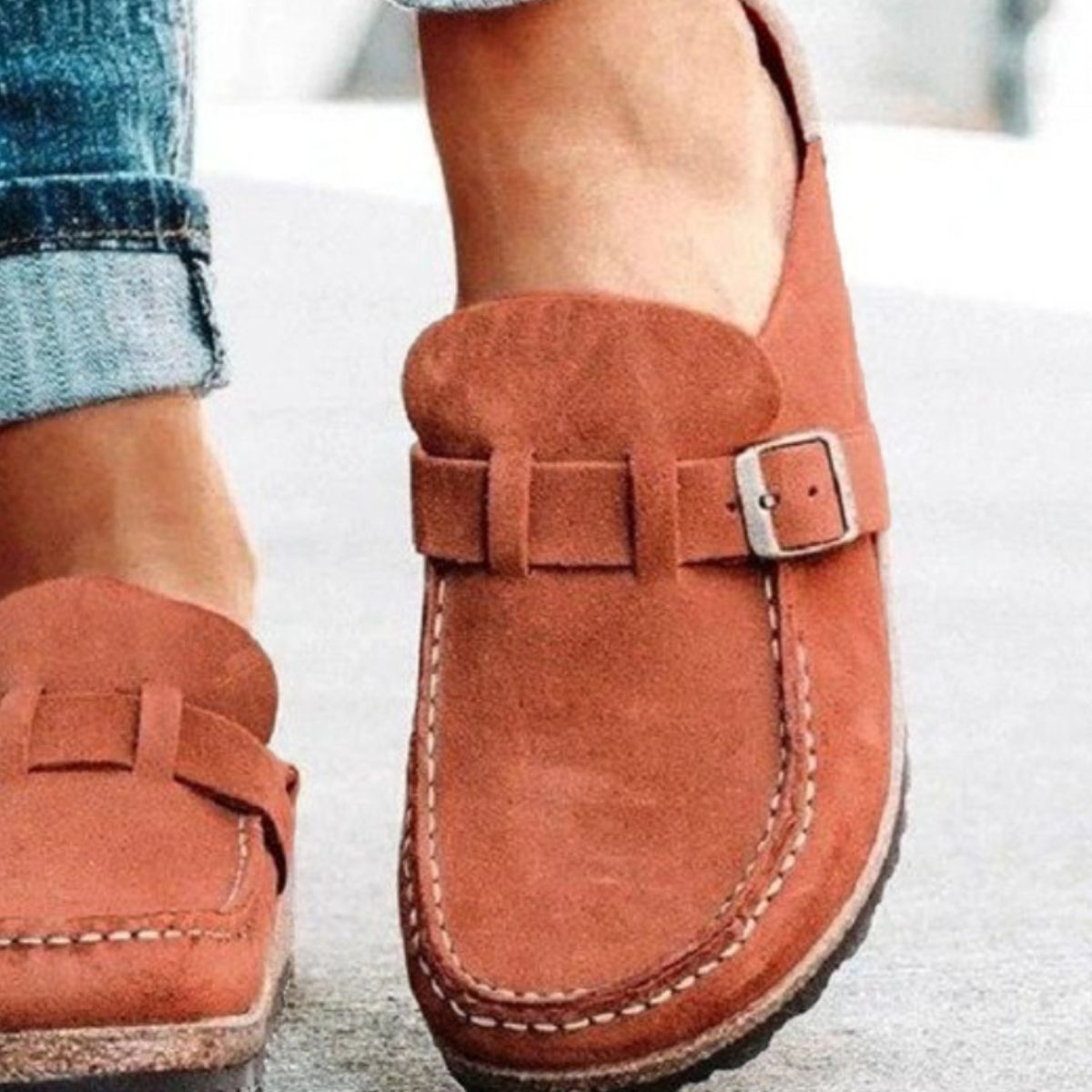 Round Toe Low Heel Buckle Loafers  Trendsi   